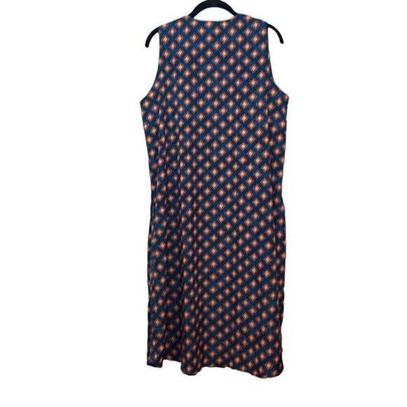 LuLaRoe Joy blue & orange print long sleeveless duster open vest M - Picture 5 of 10